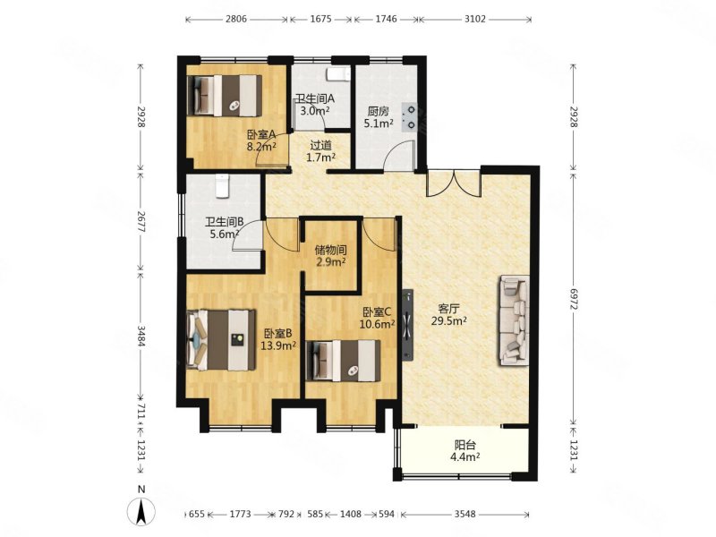 拉小直属 锦绣华府 一梯一户 毛坯三房两卫 方家营