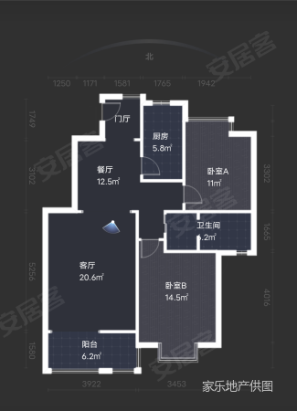 瑞麟君府(北区)2室2厅1卫96㎡南北87万