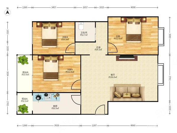 林校中里3室1厅1卫121.9㎡东西360万