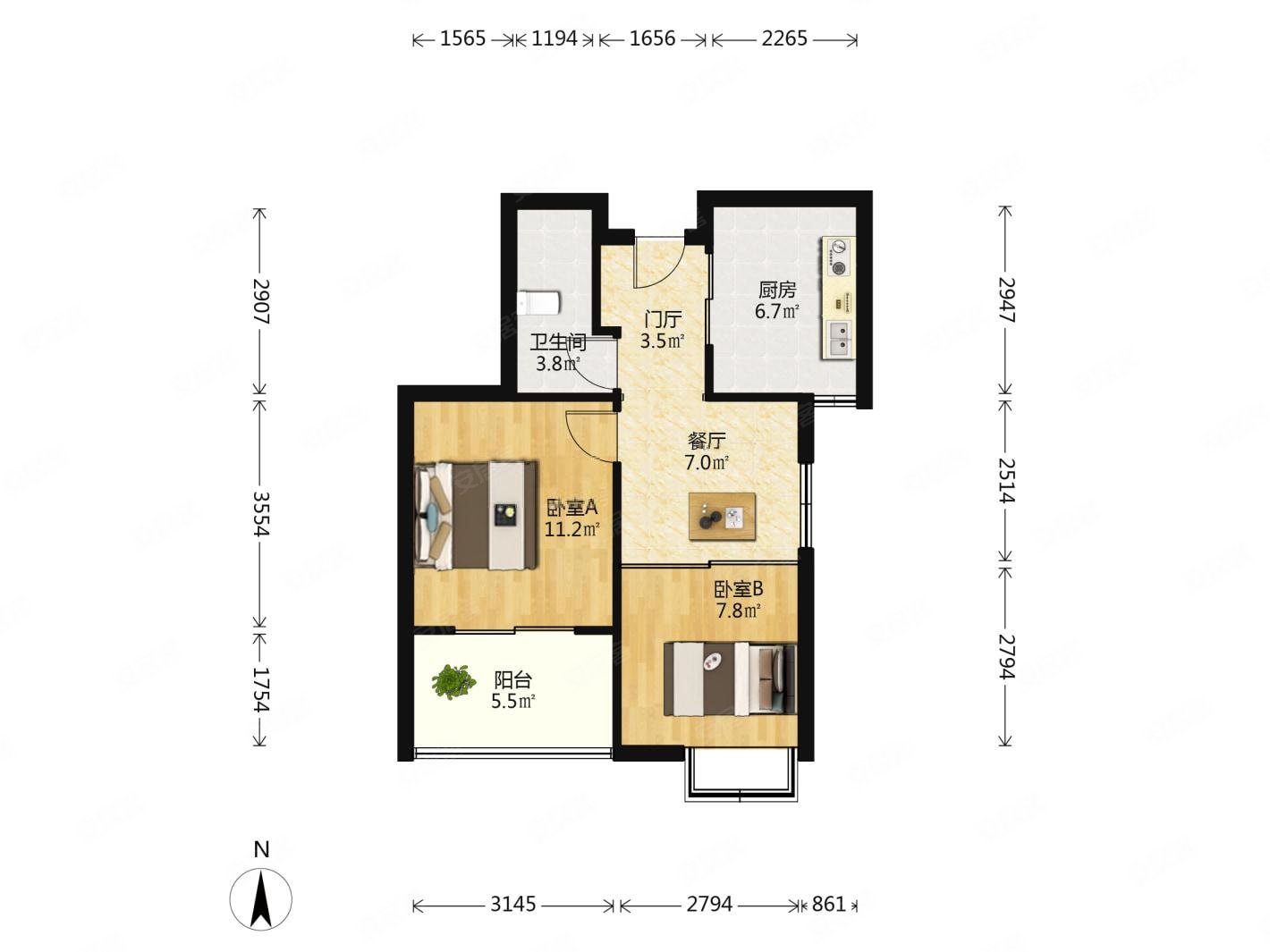 此房满二 自住精装修 楼层好 两房朝南 采光充足