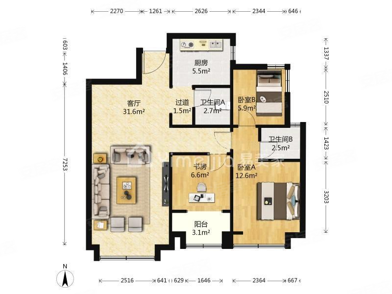 双卫生间 高楼层采光充足 带电梯 刚需小三居 精装修 朝南,融泰城二手