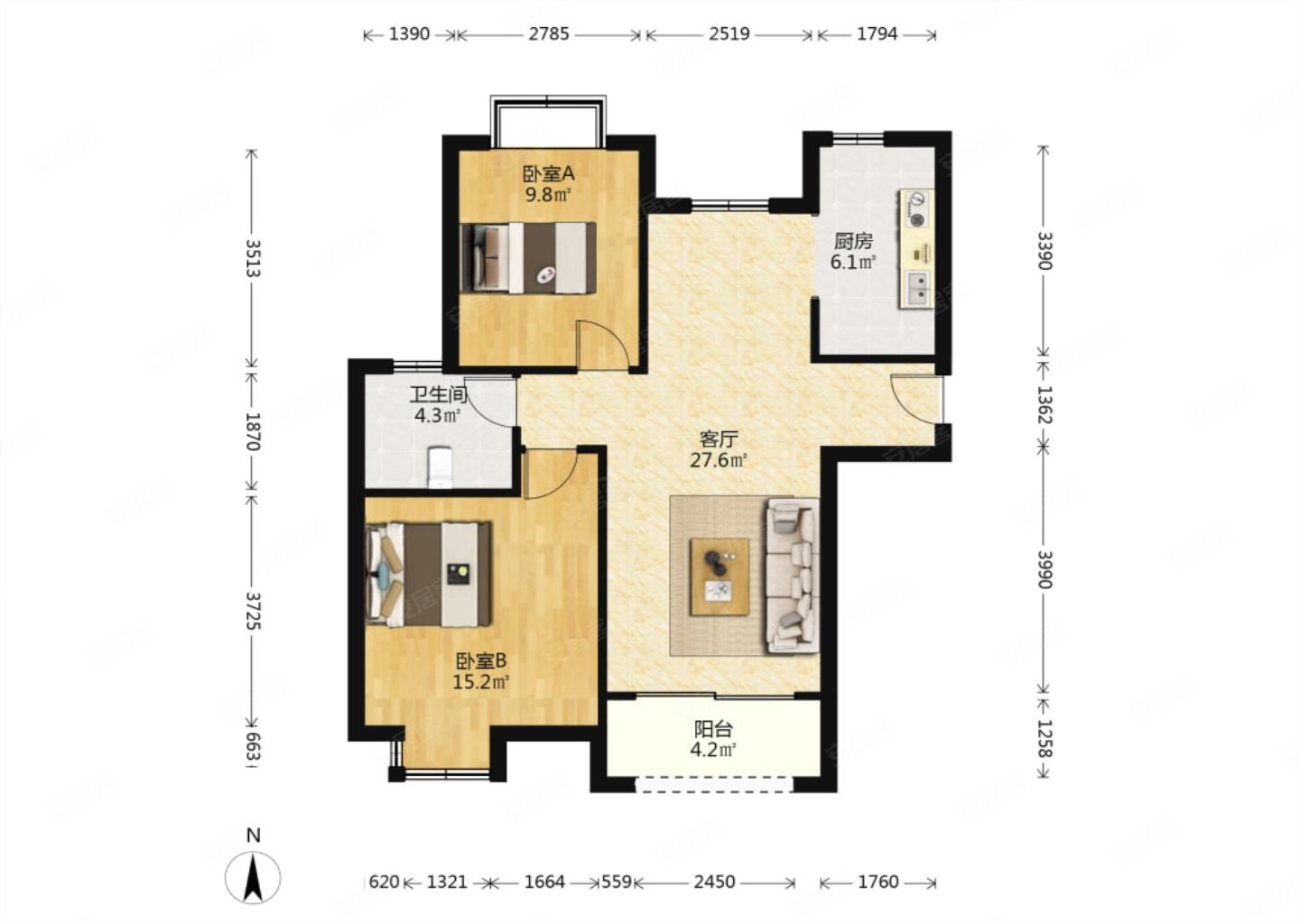 石湖景苑一期2室1厅1卫90㎡南189万