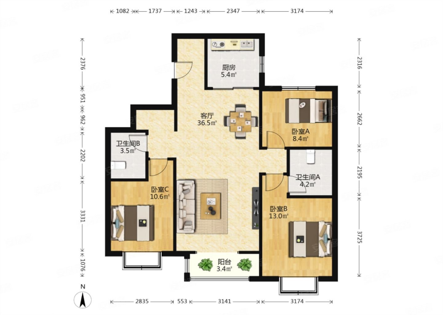 北郡二区精装三室采光充足双阳卧室价格可以商量