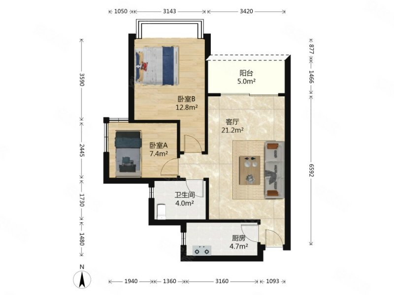 金碧新城 2 房  70 方 品质小区 交通便利 近地铁