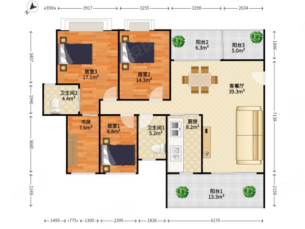 西城丰和4室2厅2卫117.27㎡东南650万