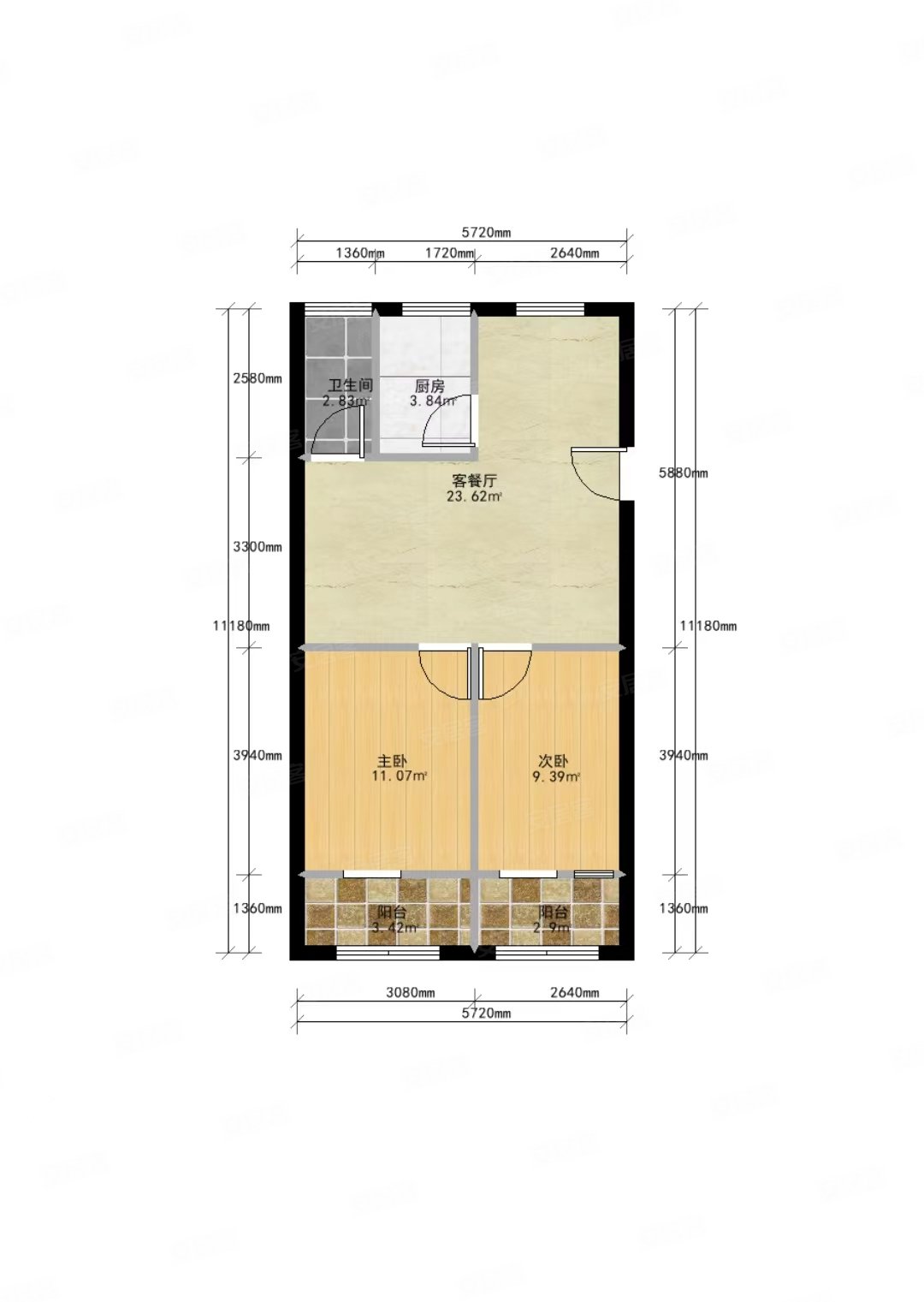 粮道街230-236号小区2室1厅1卫86.59㎡南北100万