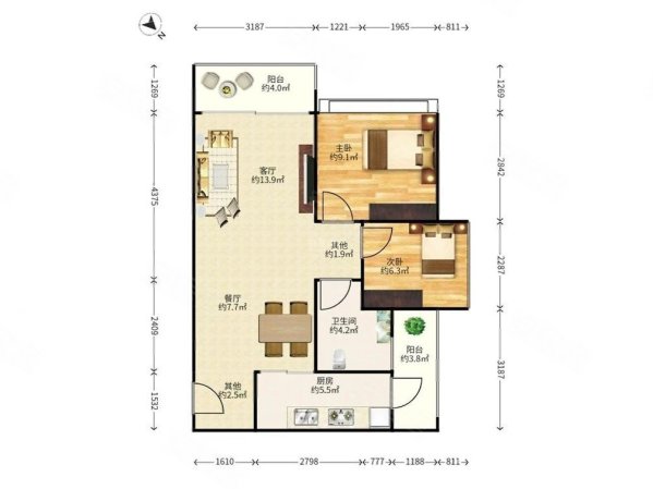 靖轩豪苑2室2厅1卫72.74㎡南北410万