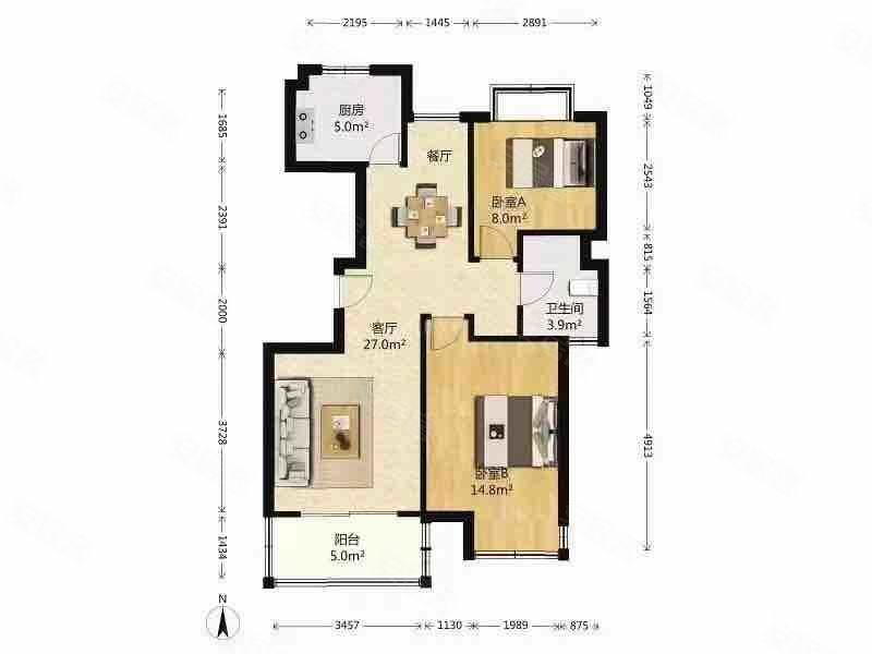 爱博一村2室2厅1卫82.05㎡南419万