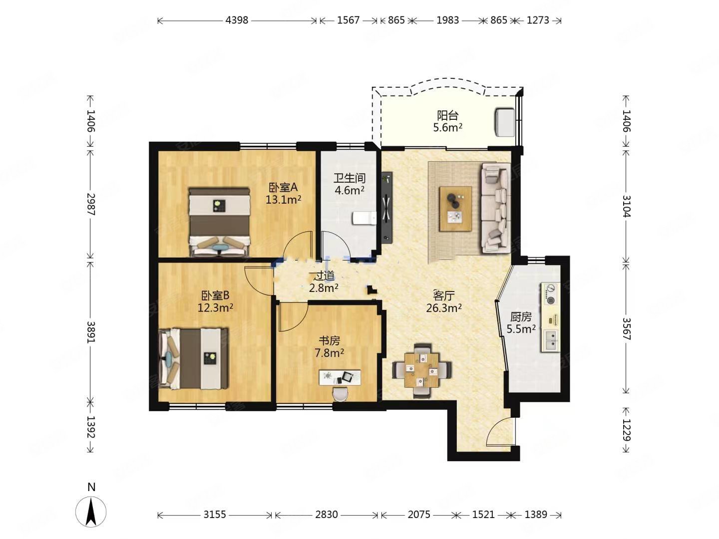 金山小区正规三房全明户型南边向