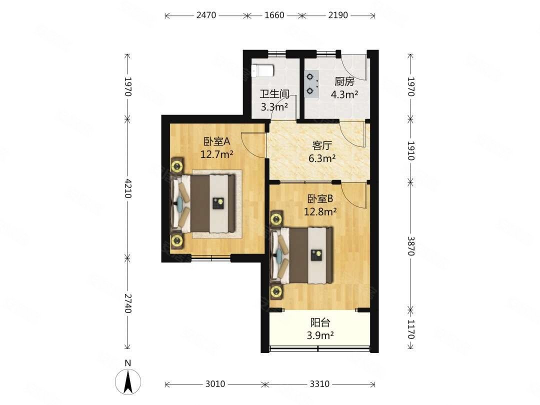 双柏小区2室1厅1卫59.15㎡南186万