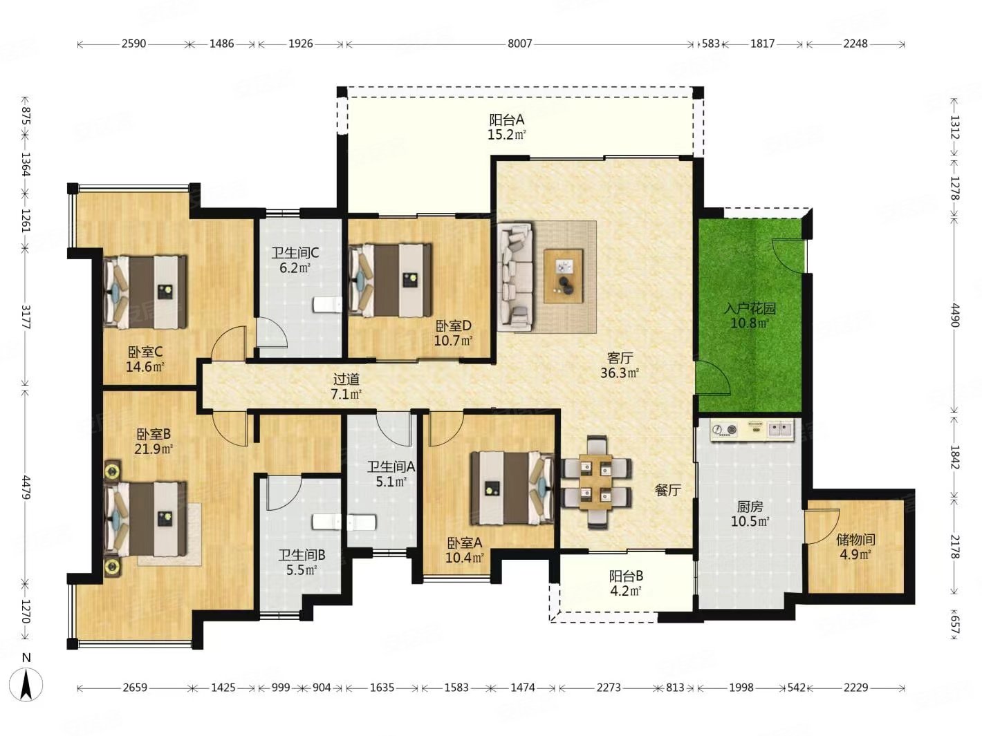 科城山庄 好位置楼栋 视野漂亮 190方4房3卫
