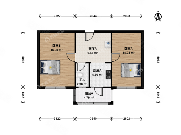 建新东里(北区)2室1厅1卫56.43㎡南75万