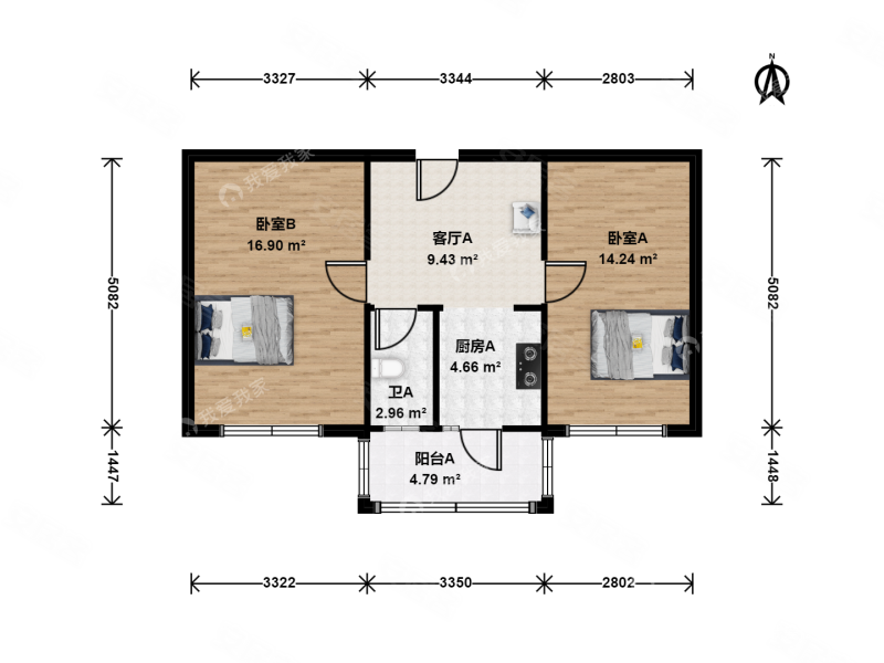 建新东里(北区)2室1厅1卫56.43㎡南75万