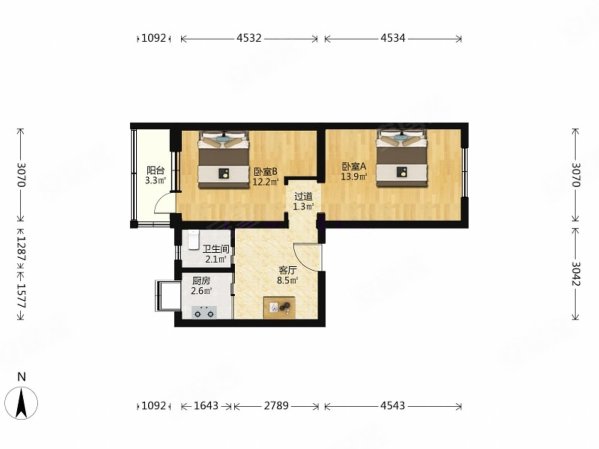 首钢古城路小区(东区)2室1厅1卫56.31㎡东西179万