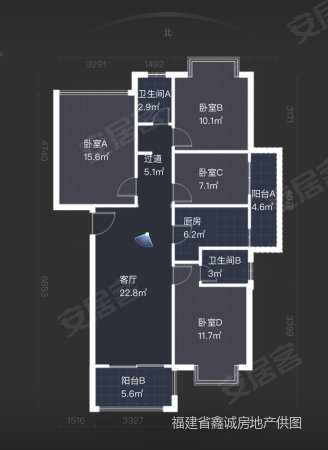 海投东湖城4室2厅2卫110㎡南北136万