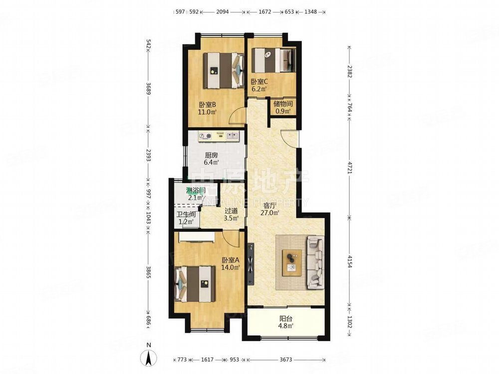 主卧朝南,电梯房,小区中心位置,采光充足,精装修,建发公园首府二手房