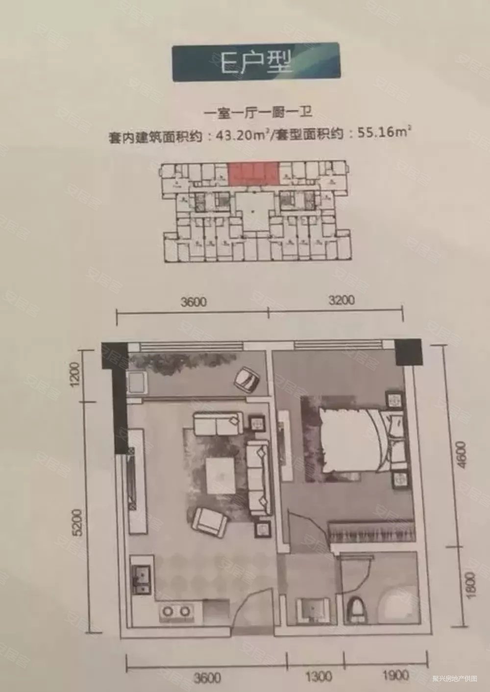 顿珠金融城1室1厅1卫55㎡南北42万