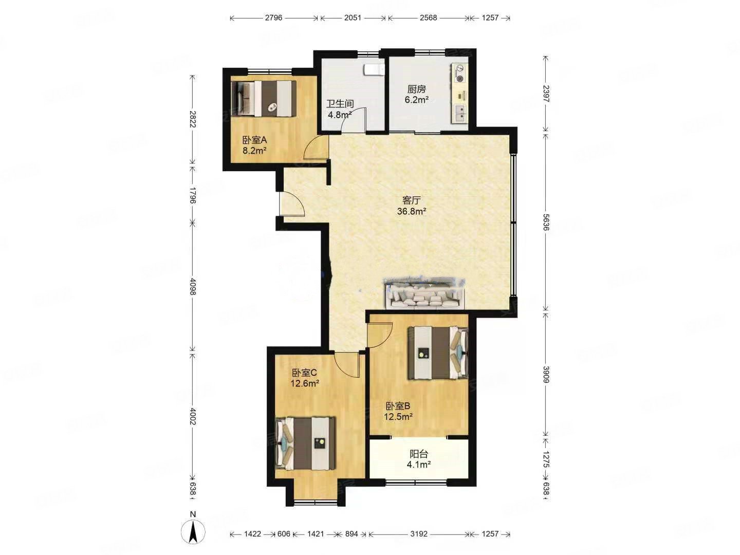 新上把东户双南卧全明户型万科如园