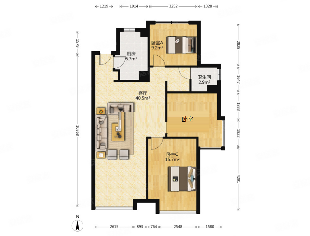 仁恒滨河湾3室2厅1卫119.68㎡南220万