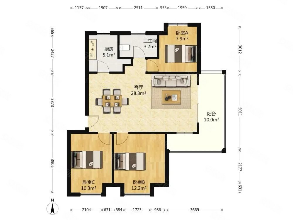 天润城八街区 精装三房 l型阳台 拎包入住 双地铁1200米