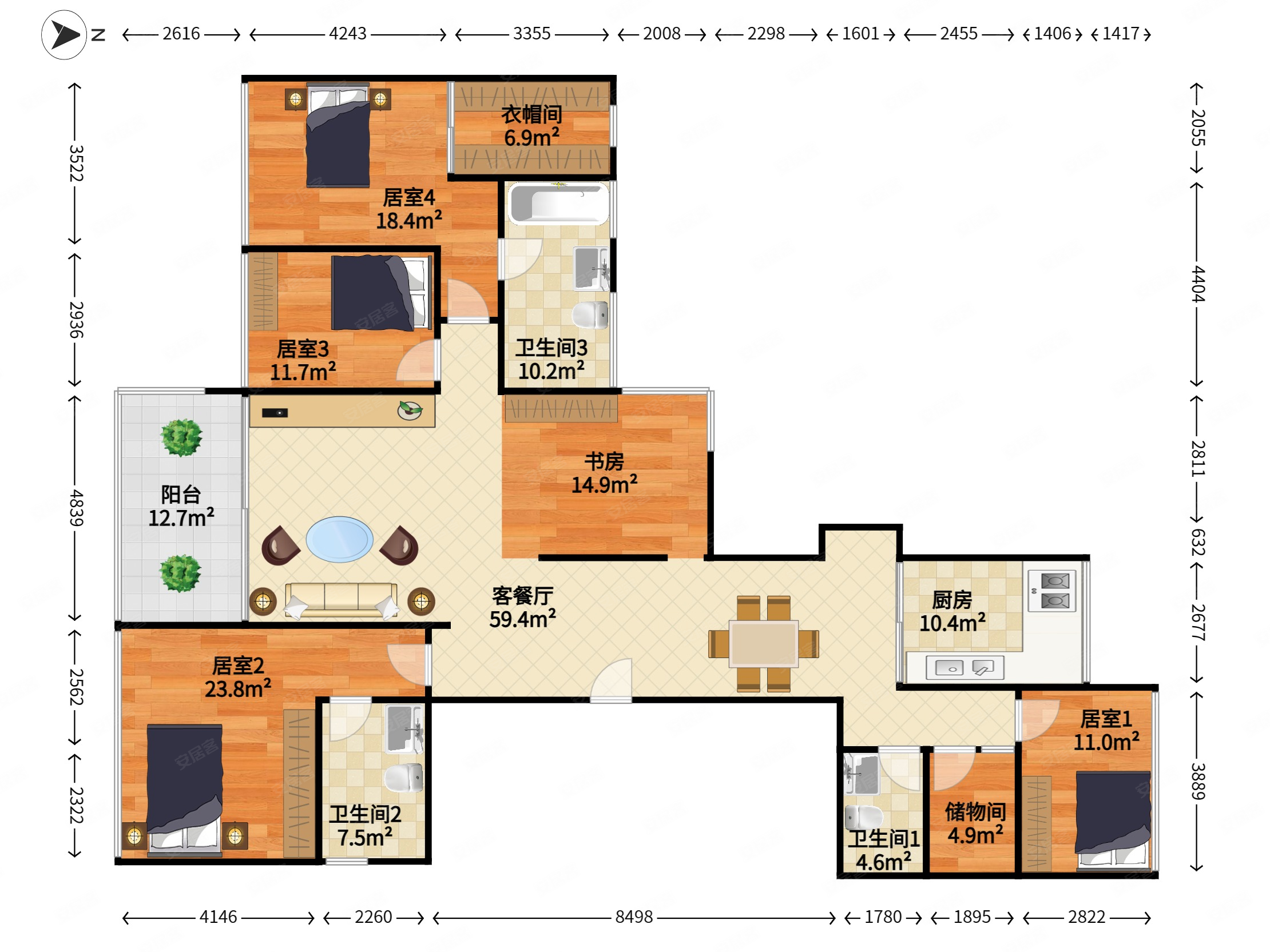 博林天瑞6室2厅3卫191.62㎡南北1583万