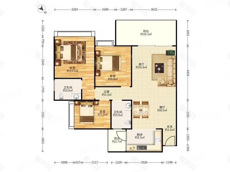 雅居乐山海郡3室2厅2卫137.67㎡南96万