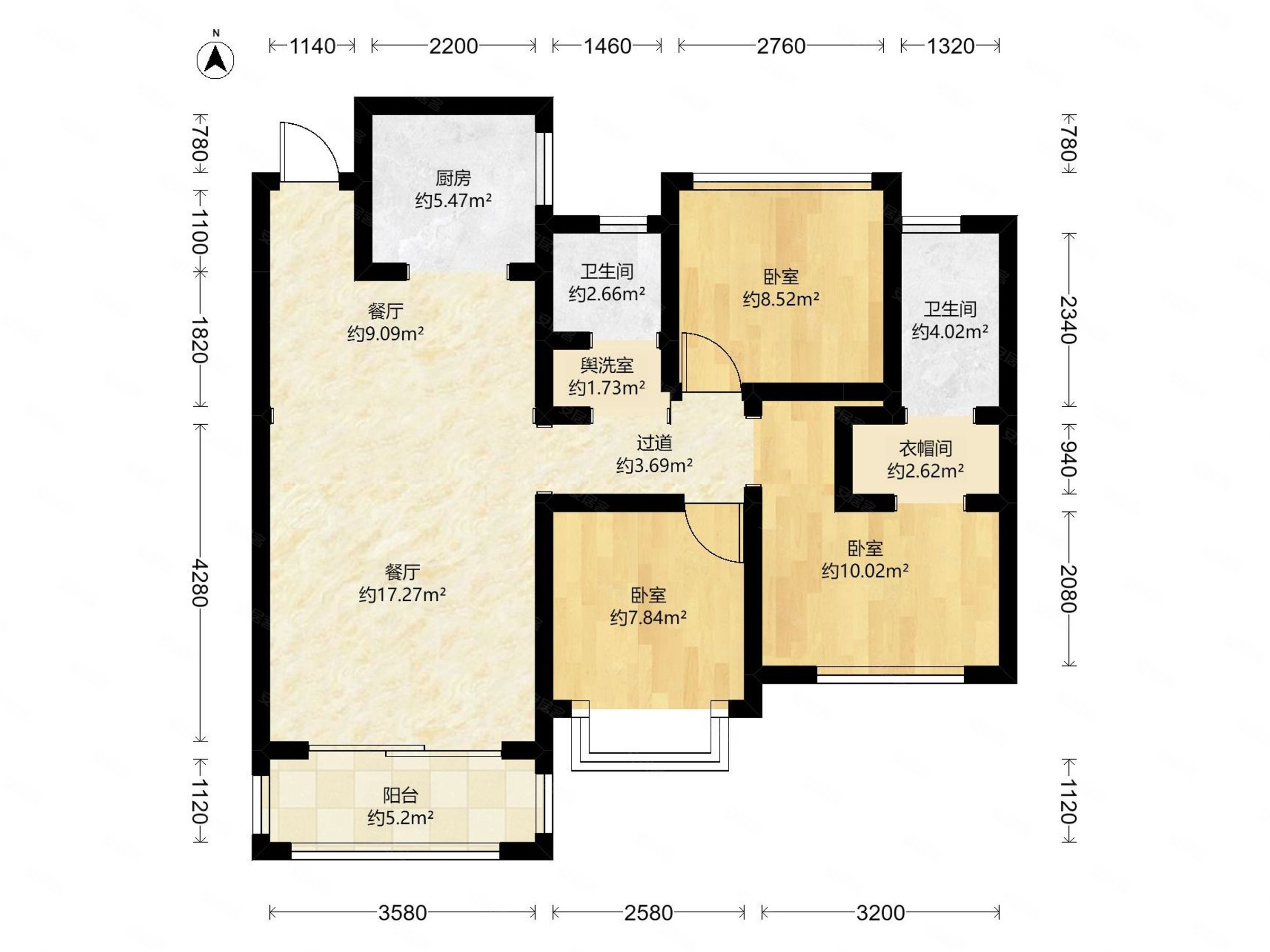 中梁首府壹号3室2厅2卫103㎡南162万