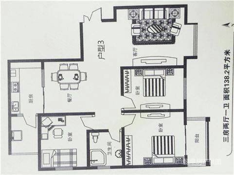 唐城御府3室2厅1卫138㎡南北109万