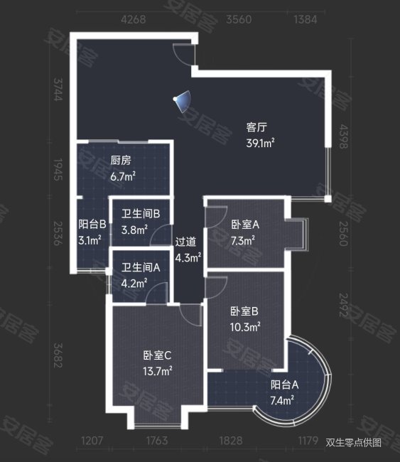 紫薇龙腾新世界3室2厅2卫135.87㎡东南168万