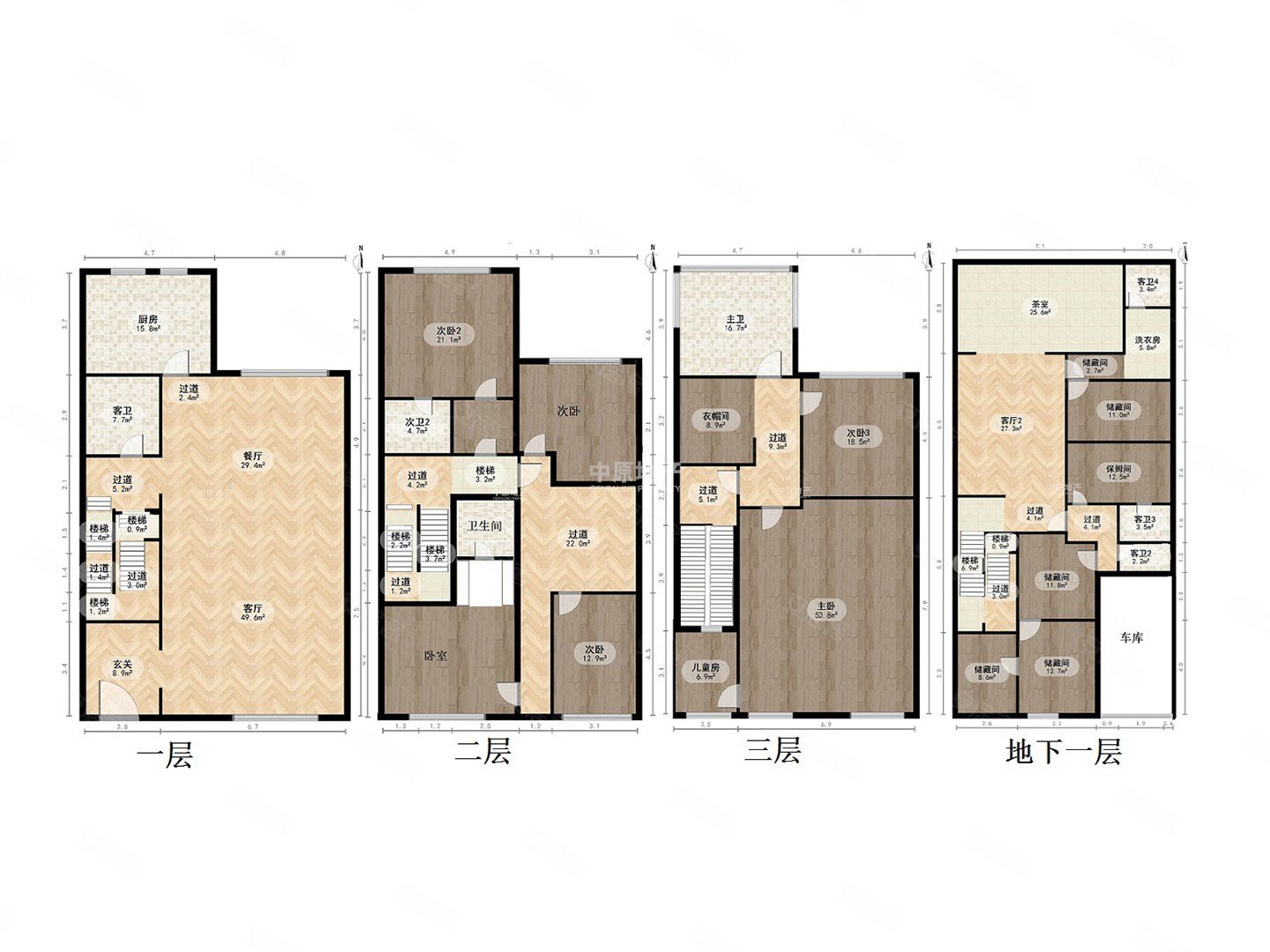 万城华府(地上三层 地下一层 联排别墅)停4车