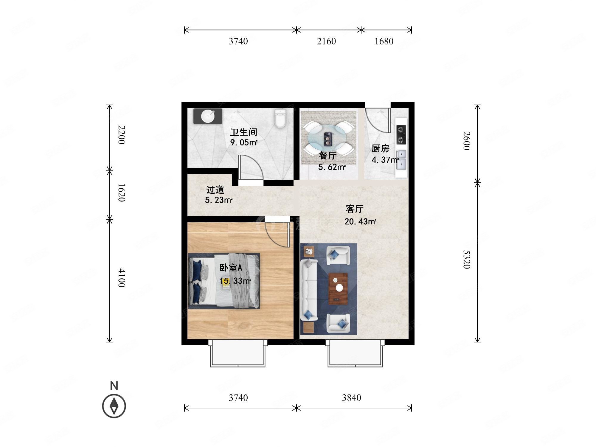 朝南一室两厅电梯上下出行便捷房东诚心且精装修送家具