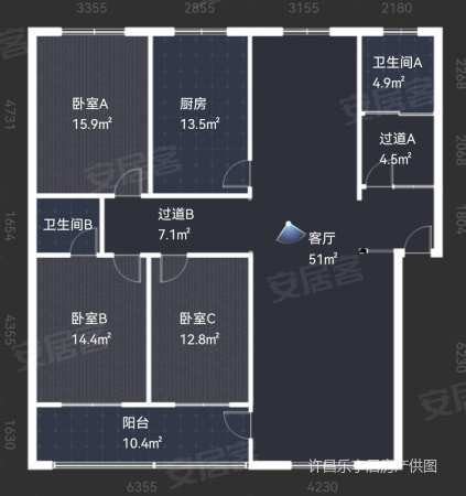 劳动南路1303号院3室2厅2卫163㎡南北63万