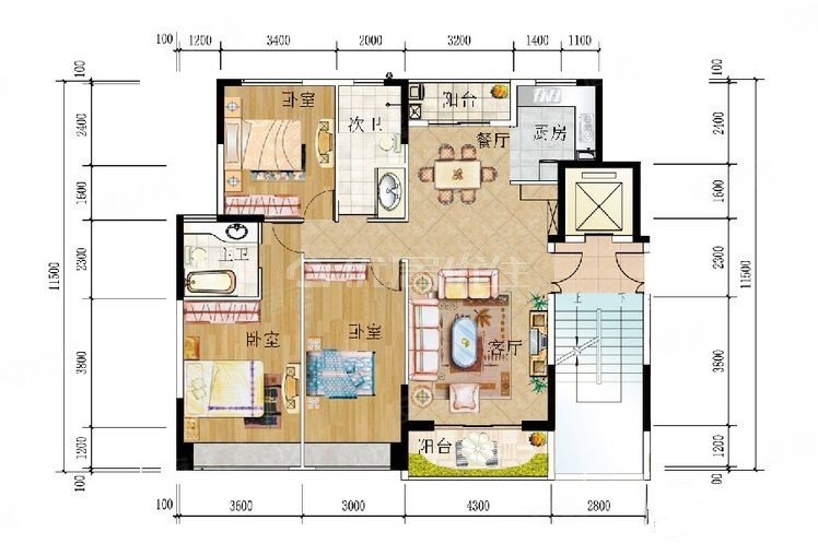 云通嘉园3室2厅2卫130.97㎡南北125万