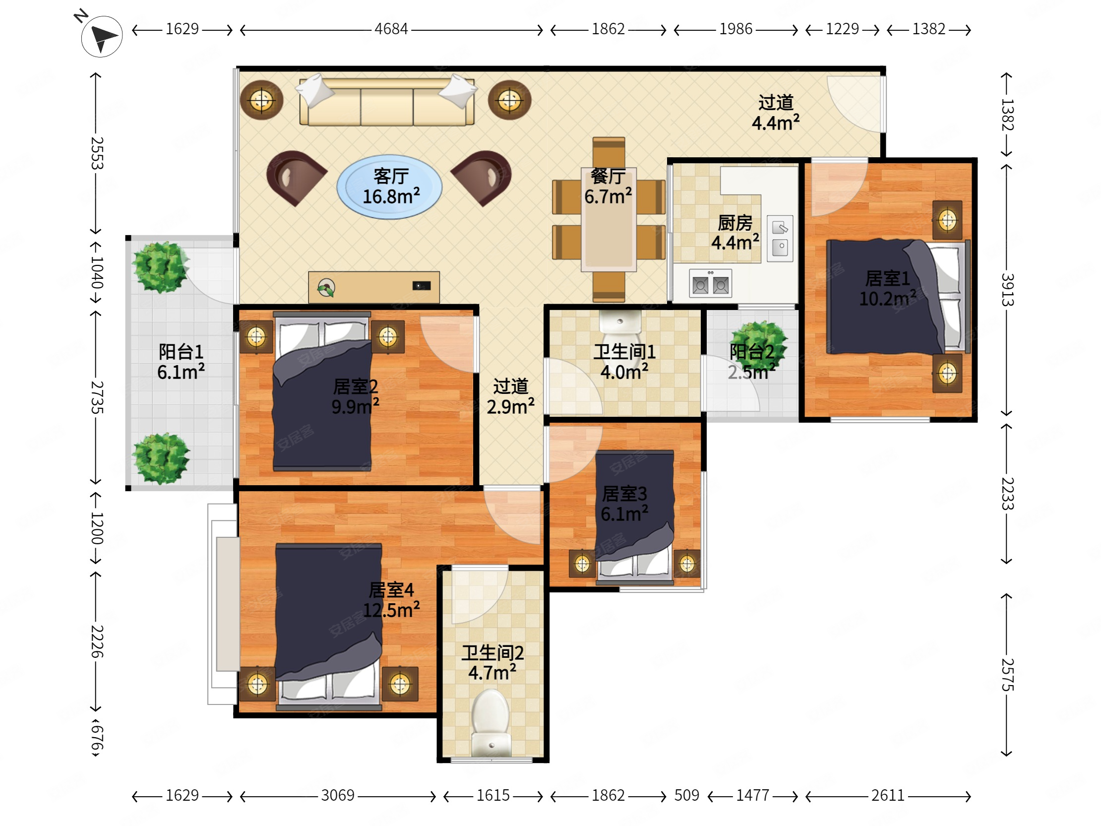 信义御珑豪园4室2厅2卫88.55㎡西北0万