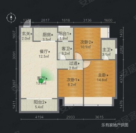 凤凰世纪花园3室2厅2卫65㎡南北139.06万