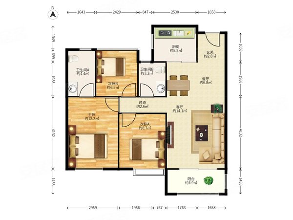 嘉兴南湖南湖街道中洲花溪地科技城 小三房 出租 拎包入住 带车位出租