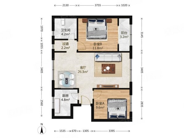 中冶蓝城(东区)2室1厅1卫87.25㎡东西164万