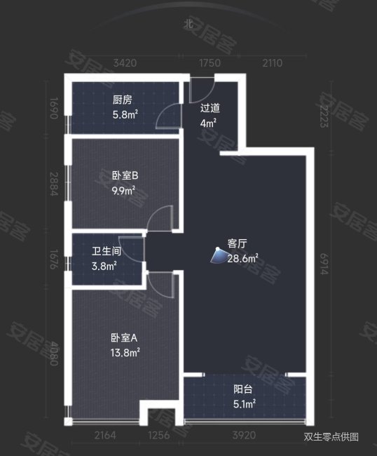 绿辰公元赏2室1厅1卫95.01㎡西南165万