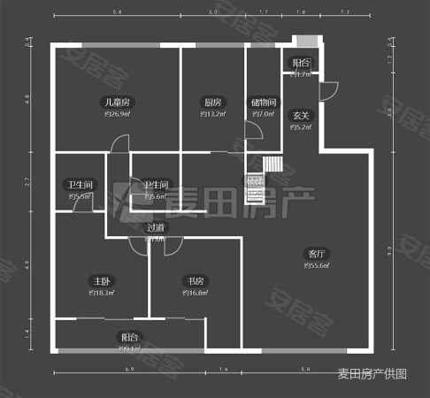 褐石园3室2厅2卫155.99㎡南北2450万