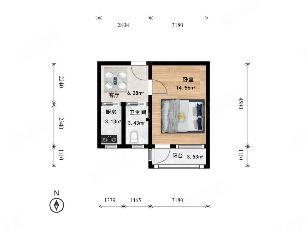 农光里小区1室1厅1卫42.08㎡南209万