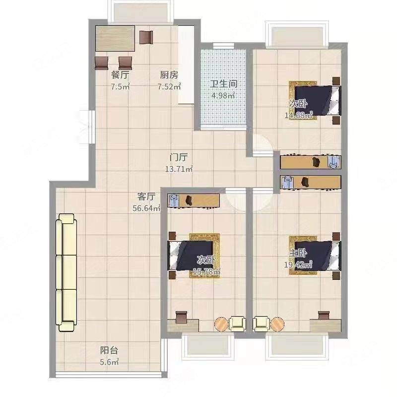 富亿小区3室2厅2卫119㎡南北59万