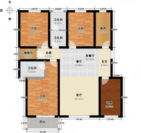 隆豪恒基中心4室2厅2卫152㎡南北105万