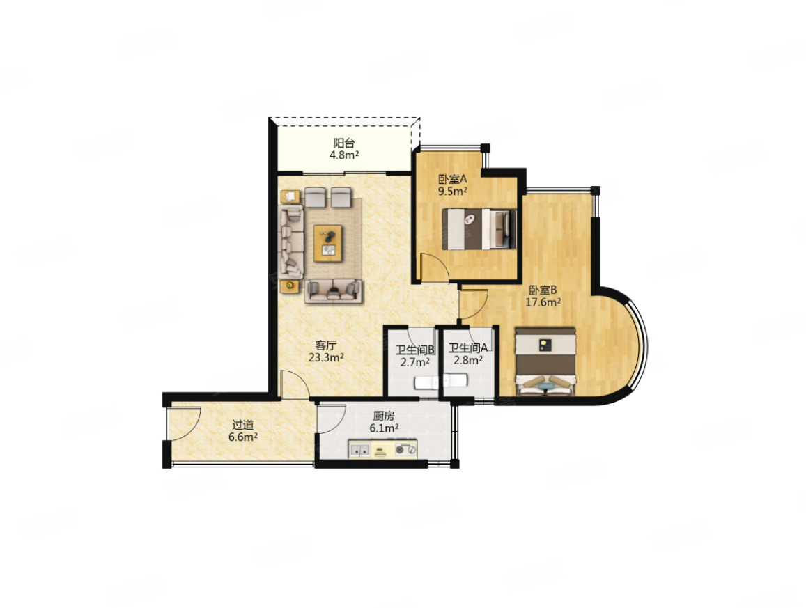 上品拾陆2室2厅2卫88.32㎡南北99万
