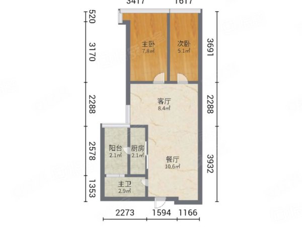 深圳福田八卦岭城市主场城市主场 2室1厅1卫  电梯房 精装修45平米
