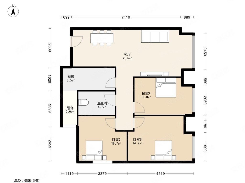 天府逸家一期3室2厅1卫87㎡西南123万