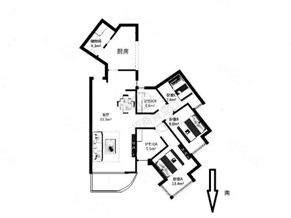 深圳南山后海广博星海华庭广博星海华庭 3室2厅2卫  南北通透 装修刚2