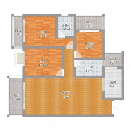 领誉3室2厅2卫116㎡南北69万