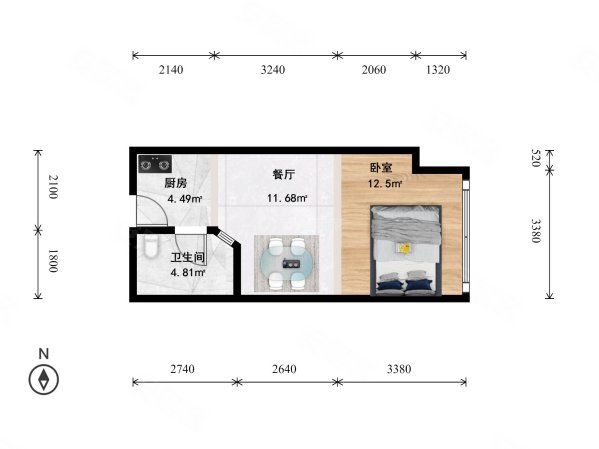 和达城(商住楼)1室1厅1卫47㎡东68万