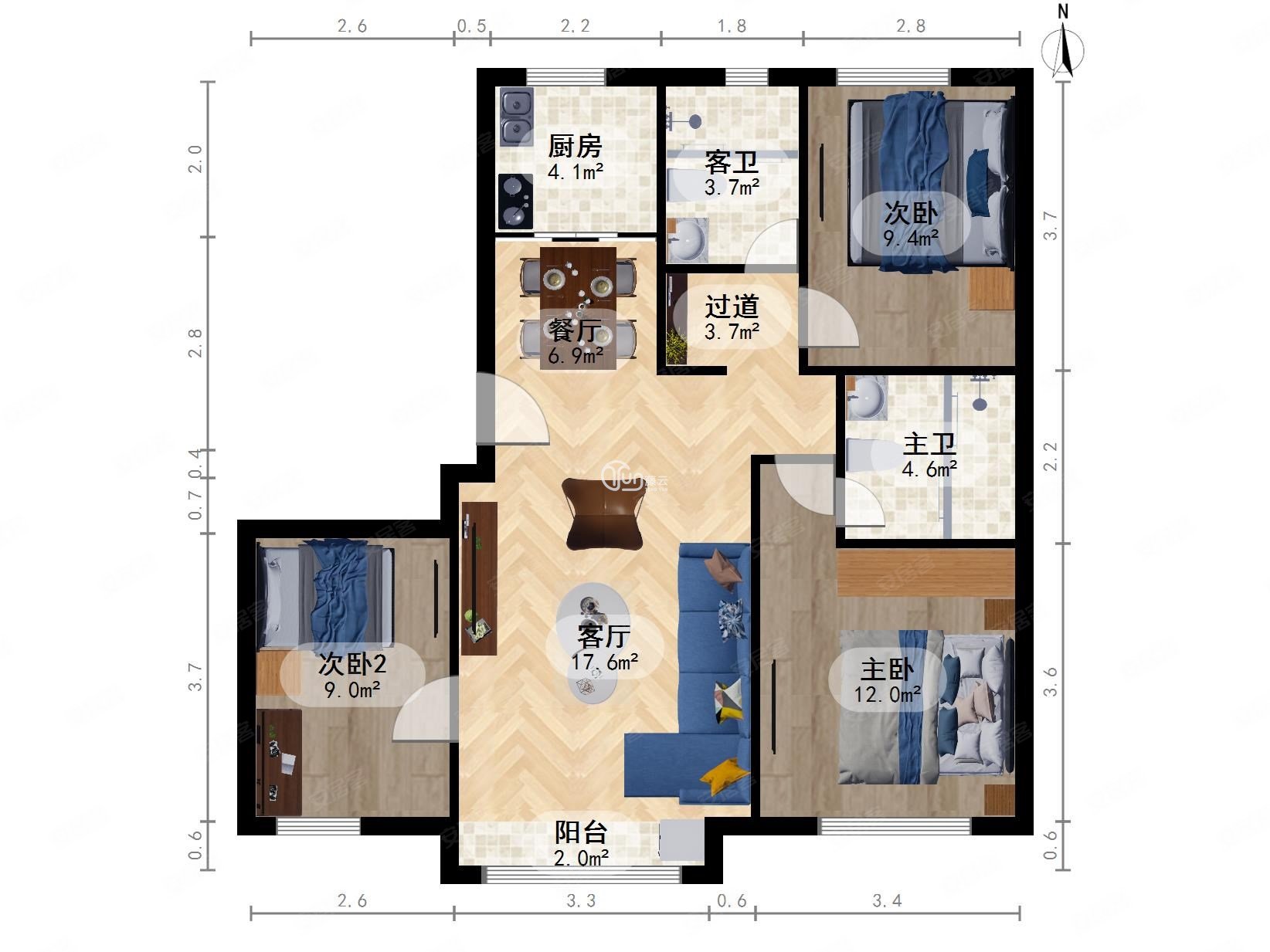 新上盛庭名景洋房一梯两户三室两厅两卫精装修采光好
