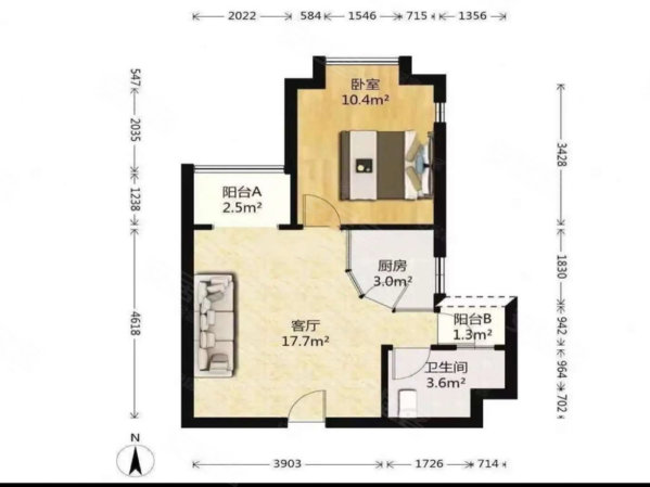 湟普国际湟座1室1厅1卫54.62㎡北67万